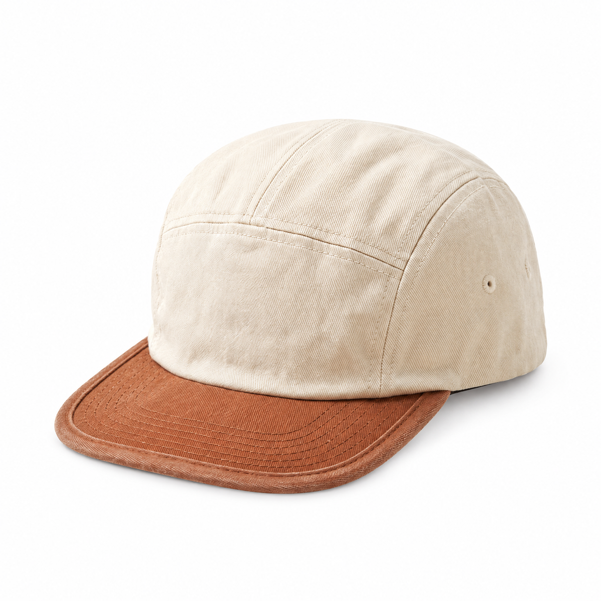 KYO 5 Paneles color Crema y Café, gorro de 5 paneles en algodón lavado – Studio Kyo®