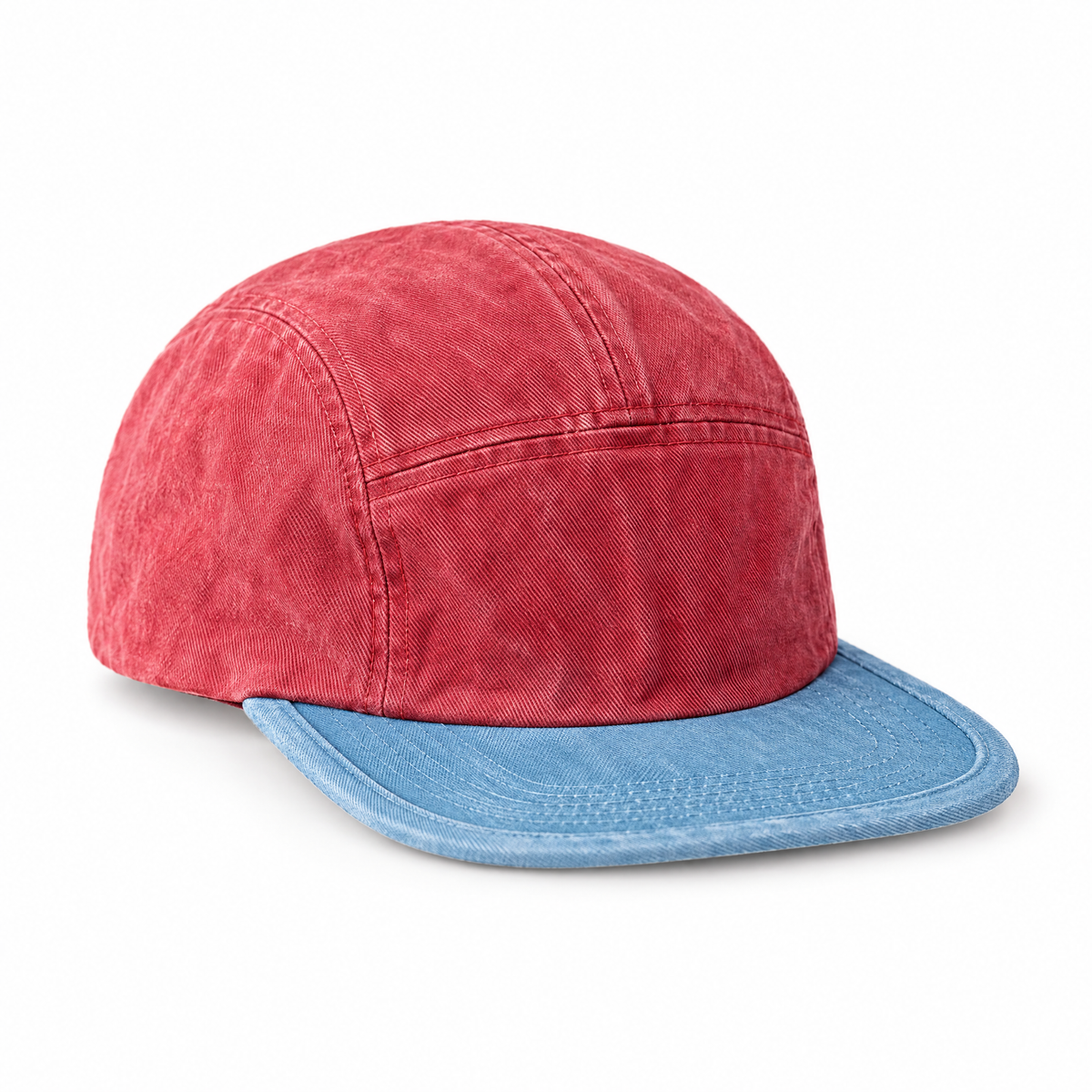 KYO 5 Paneles color Rojo y Celeste, gorro de 5 paneles en algodón lavado – Studio Kyo®