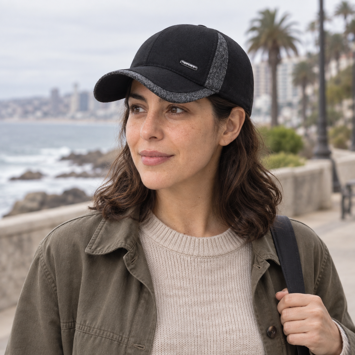 Gorro Invierno Fleece 2 negro, uso cotidiano en Viña del Mar en modelo mujer