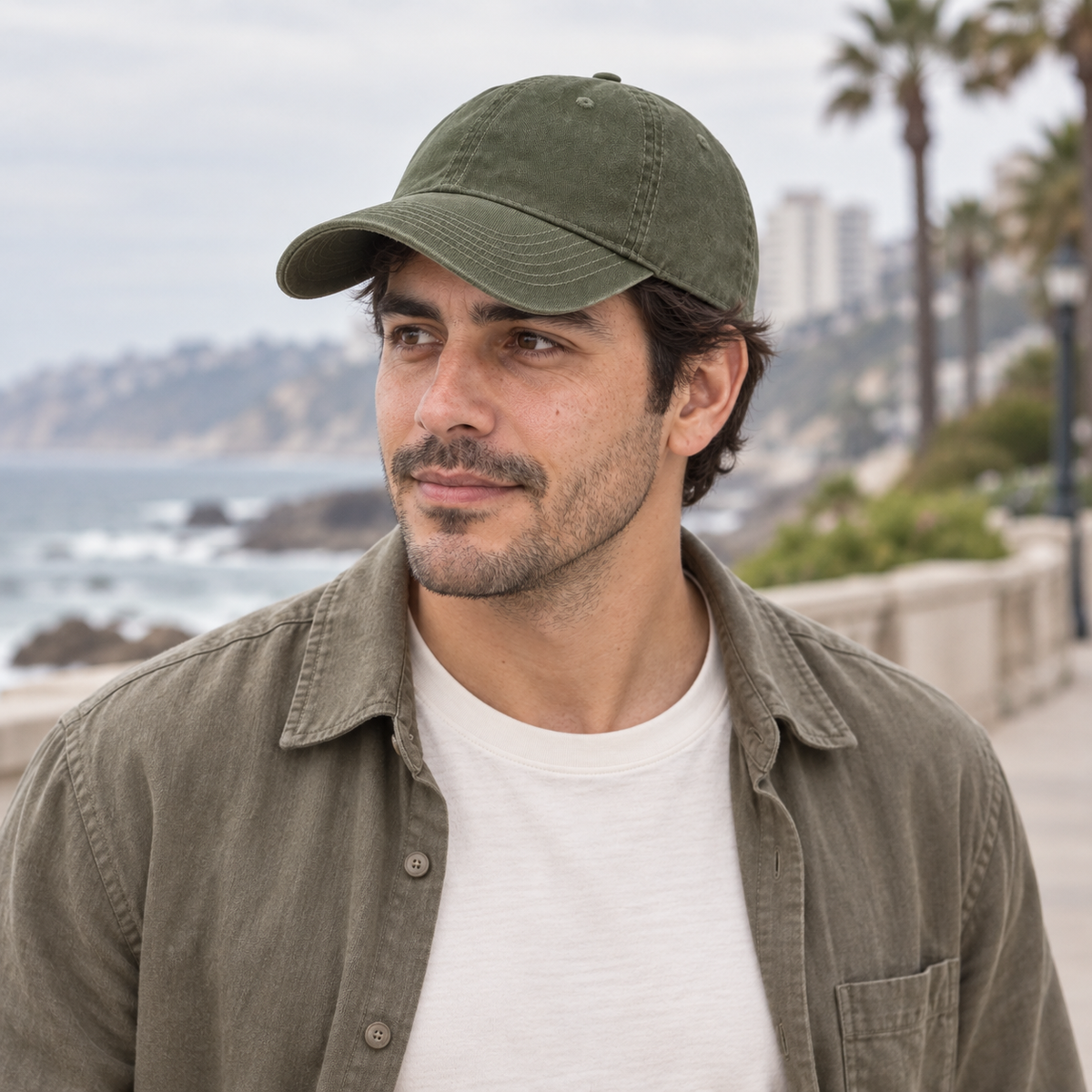 Gorro Kyo Basic verde, uso cotidiano en Viña del Mar en modelo hombre