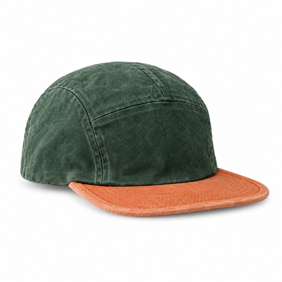 KYO 5 Paneles color Verde y Naranja, gorro de 5 paneles en algodón lavado – Studio Kyo®
