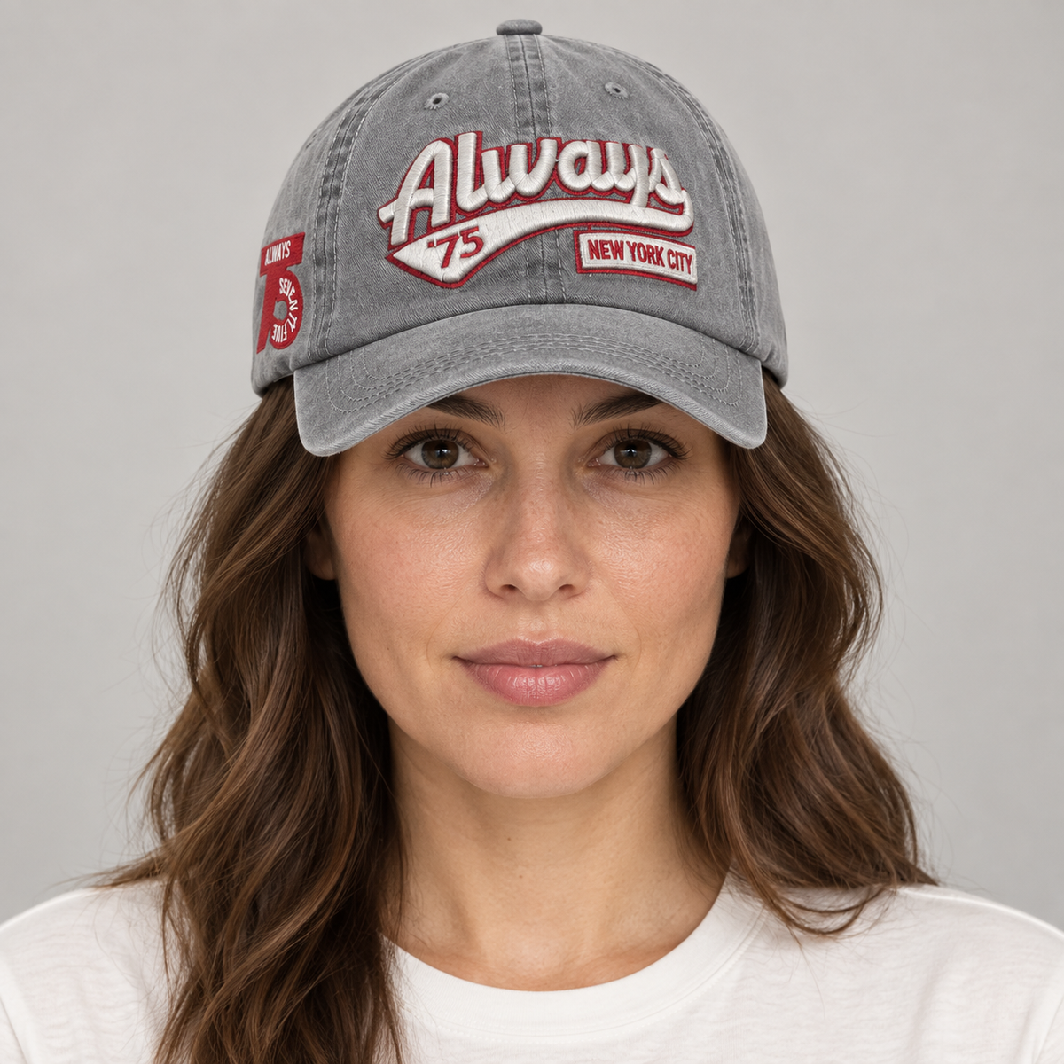 Gorro Always gris: vista frontal en modelo mujer.
